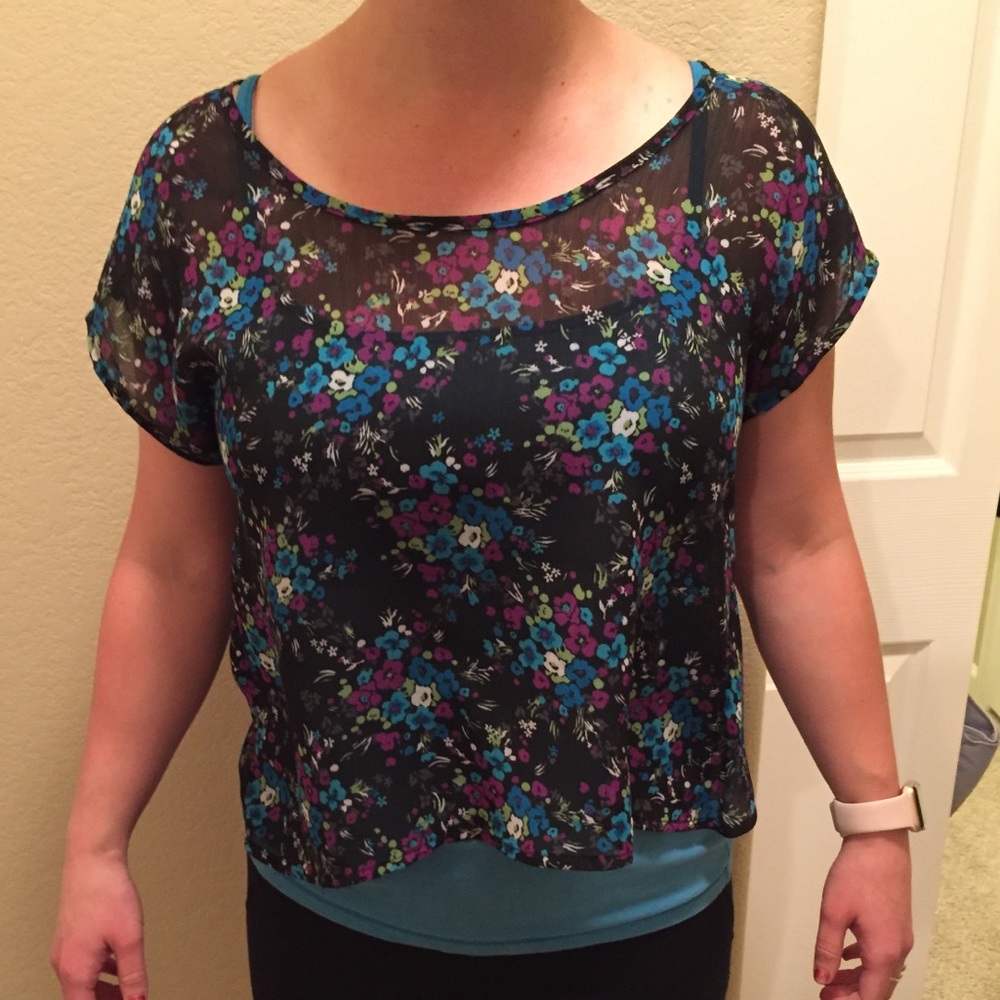 Sheer floral shirt with open back